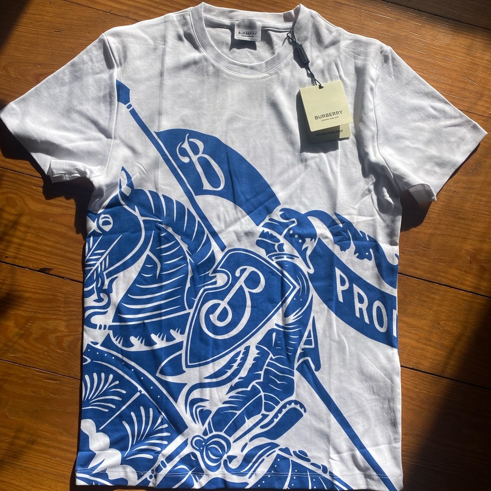 Burberry Men’s Large EKD Graphic White Cotton T-Shirt